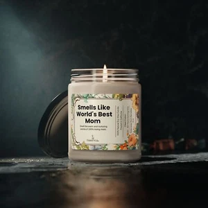 Smells Like World's Best Mom, Best Mama Gift, Natural Scented Soy Candle 9 oz - Picture 1 of 18