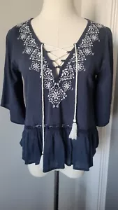 Abercrombie And Fitch Women's Blue Boho Top Blouse Sz XS - Picture 1 of 11