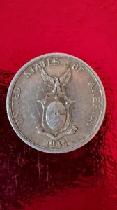1944 S Philippinen FIFTY CENTAVOS Vereinigte Staaten von Amerika .750 SILBER Münze - Bild 1 von 3
