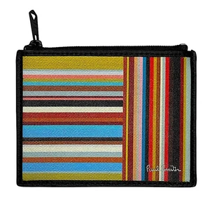 Paul Smith Card Holder Wallet Leather Zip Top Signature Artist Stripe Italy NEW - Picture 1 of 14