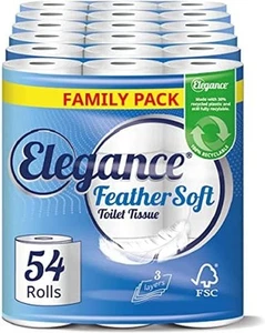 Elegance Feather Soft Toilet Roll 54 Pack | 3-Ply Ultra Soft | Bulk Buy | UK Mad - Picture 1 of 5