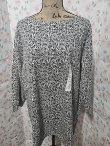 CROFT & BARROW, CAMISETA MUJER NUEVA NEGRA/BEIGE ALGODÓN MANGA 3/4 CUELLO BARCO, TALLA 3X - Imagen 1 de 8
