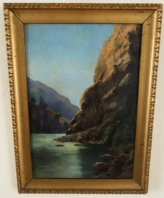 Antique Cliffside Seascape Oil Painting - Image 1 of 4