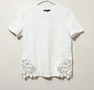 Zara Womens Trimmed Cotton Short Sleeve T-Shirt Top Crochet Lace White Small NWT - Picture 1 of 13