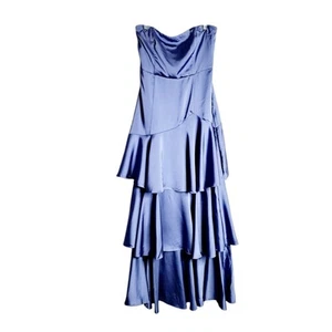 Lulus Satin Maxi Dress XL slate Blue Strapless Tiered Event Party - Picture 1 of 6