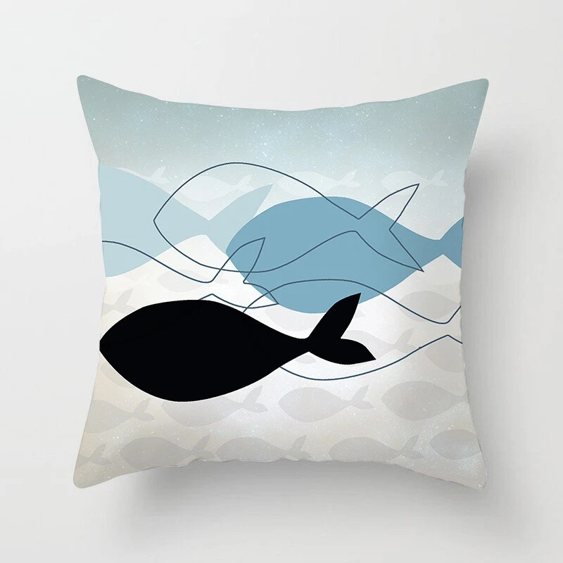 Art Painting small fish Print Cushion Cover Cotton Throw Cover Pillowcase # - Image 1 of 1