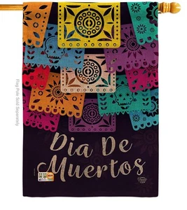 Dia De Muertos Burlap House Flag Fall Day of Dead Los Fiesta Mexican Party Au... - Picture 1 of 9