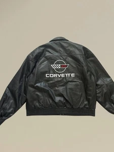 VTG Corvette Racing Luxury Real Leather Bomber Jacket - Picture 1 of 6