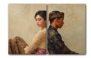 Balinesisches Paar Kunstdruck, Bali Kulturerbe, 2 Set Poster, ungerahmt - Bild 1 von 5