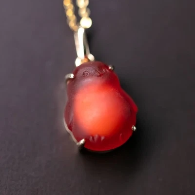 Super Adorable Handcarved Penguin Mexican Egg Fire Opal Necklace 18K Gold - Image 1 of 4
