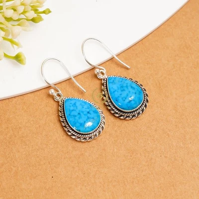 Fashion 925 Silver Dangle Drop Earrings Hook Women Magnesite Turquoise Jewelry - Image 1 of 4