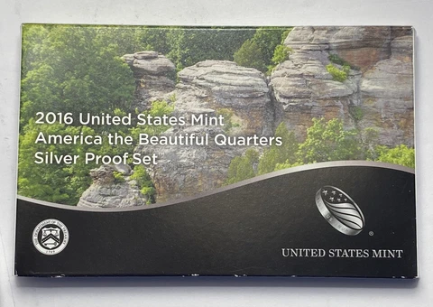 2016 90% Silver USA ATB Proof Set Quarters 5 Coins W/Box & COA OGP Cover