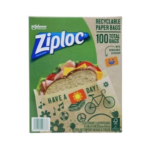 Ziploc Recycling Papiertüten mit wiederverschließbaren Aufklebern, 50 Stück (2er Pack) - Bild 1 von 6