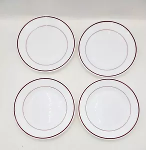 Set Of 4 Vintage Arcopal Milk Glass Snack Plates Restaurant Red-brown Stripe - Picture 1 of 10