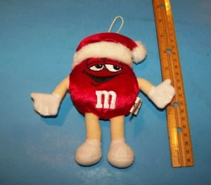 M&M's Plush Christmas Ornament Red With Santa Hat 2001 Plush Toy Fun Friend - Picture 1 of 2