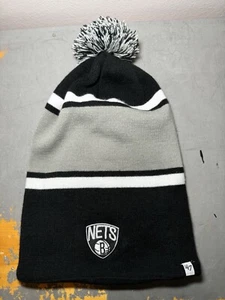 '47 Brooklyn Nets NBA Black Gray Pom Knit Beanie Cold Head Gear Wear ONE SIZE - Picture 1 of 6