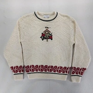 Vtg Sweater Grandma Knitted Birds Cottagecore Bird House Flowers Sweater Small - Picture 1 of 11