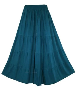 BeautyBatik Teal blue Women BOHO Gypsy Long Maxi Tiered Peasant Skirt 1X 2X - Picture 1 of 8