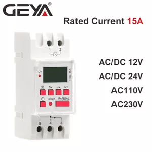 GEYA Programmable Digital LCD Timer Weekly Time Relay Switch 15A AC/DC 12-220V - Picture 1 of 11