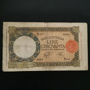 BILLET CIRCULE 50 LIRE 21 OCTOBRE 1938 ITALIE / ITALIA BANKNOTE / DECHIRURE - Foto 1 di 3