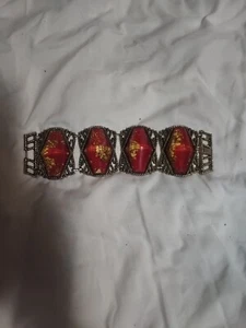 Vintage 1950er Jahre klobiges Rotgold Konfetti Lucite Perle Metall Link Armband Buch Stck. - Bild 1 von 2