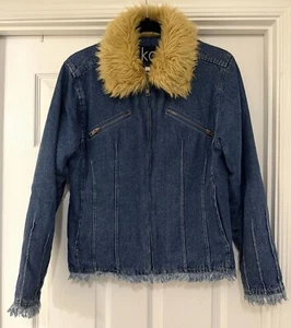 Women's KC Collections Vintage Denim Fully Lined jacket With faux Fur Collar Siz - Picture 1 of 6