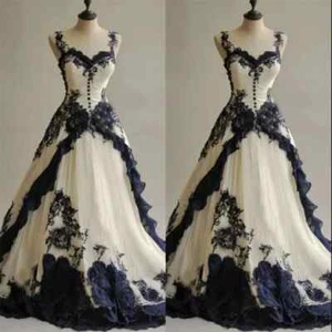 Gothic Wedding Dresses Black Fairytale Bridal Gown Victorian Medieval Bohemian - Picture 1 of 5