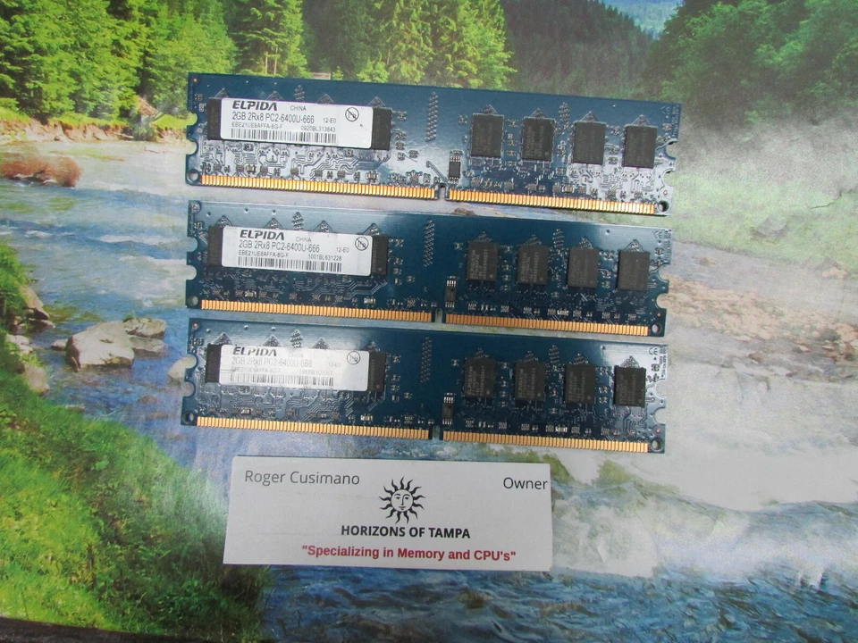 6GB (3x2GB) PC2-6400u DDR2-800MHz 2Rx8 Non-ECC Elpida EBE21UE8AFFA-8G-F - Image 1 of 1