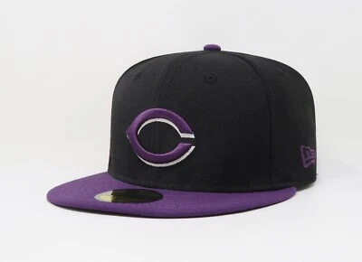 New Era 59Fifty Men Boys Cap Cincinnati Reds 2Tone Black Purple Hat Size 6 7/8