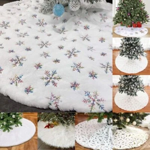 50-150cm Christmas Tree Skirt White Plush Floor Xmas Tree Bottom Mat Cover Decor - Picture 1 of 19