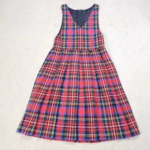 VTG Tartan Plaid Maxi Dress S Handmade Red Cottage Pockets Pioneer Rockabilly - Picture 1 of 10