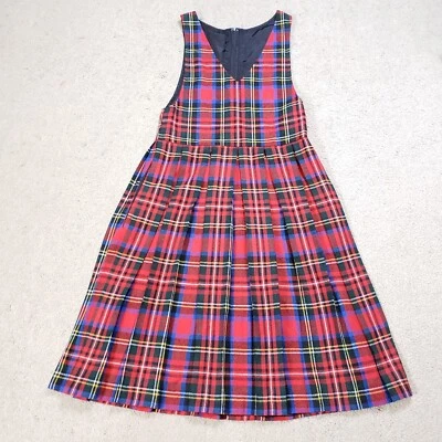 VTG Tartan Plaid Midi Flowy Dress S Handmade Red V-Neck Lined Pockets Pioneer - Image 1 of 4