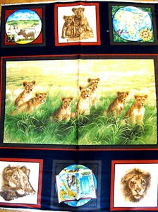 fabric panel MY AFRICAN JOURNEY Lions #3619 Exclusively Quilters cotton 44x1yd - Picture 1 of 10