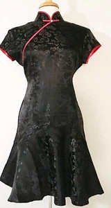 Short Sleeve Modern Adapted Chinese Cheongsam Qipao Dress Black in Floral Print - Picture 1 of 4