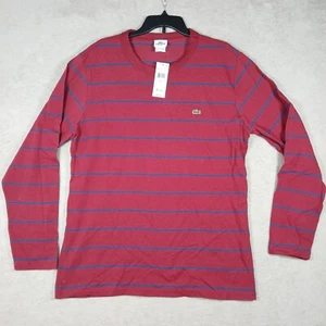 Camiseta Lacoste Manga Larga Para Hombre Talla 7 XL Calce Ajustado Granate/Azul Marino Rayas Preppy Nueva Con Etiquetas - Imagen 1 de 19