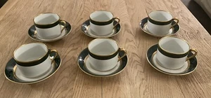 Fitz and Floyd Renaissance Dark Green 6 Cups with Saucers - Picture 1 of 7