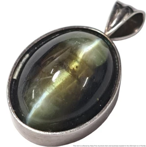 Impresionante colgante cabujón vintage de plata maciza ojo de gato piedras preciosas para collar - Imagen 1 de 6
