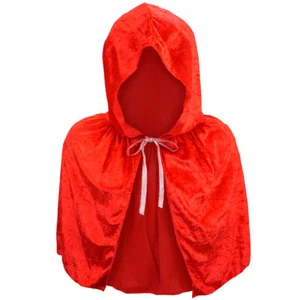 Child Red Velvet Hooded Cape Capelet - Kids Little Red Riding Hood Costume Party - Picture 1 of 4