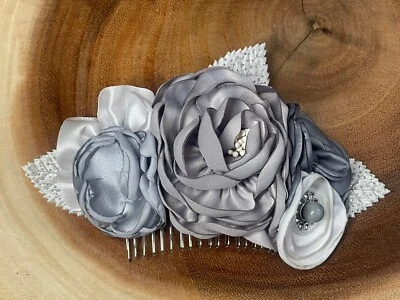 Peine de pelo flor gris plata pasador francés clip accesorios para el cabello de novia Foto 1 de 4