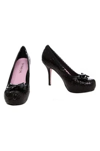 Size 7 Black Glitter & Bow Platform High Heels Princess Shoes T3n Th1rty One New - Picture 1 of 1