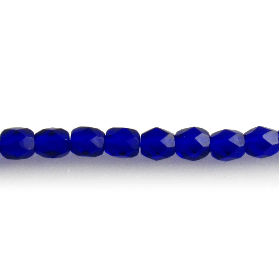 Cobalt Blue Transparent - 50 4mm Round Faceted Czech Glass Fire Polish Beads - Image 1 of 1