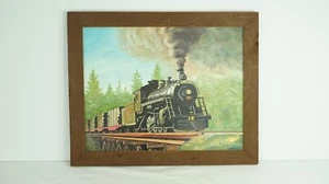 Canadian National 2-8-0 Steam Engine No. 2141 Oil Painting in Rough Sawn Frame - Picture 1 of 8