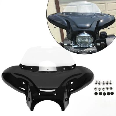 Vivid Black Batwing Fairing Windshield Fit For Harley Softail Suzuki Boulevard - Image 1 of 4