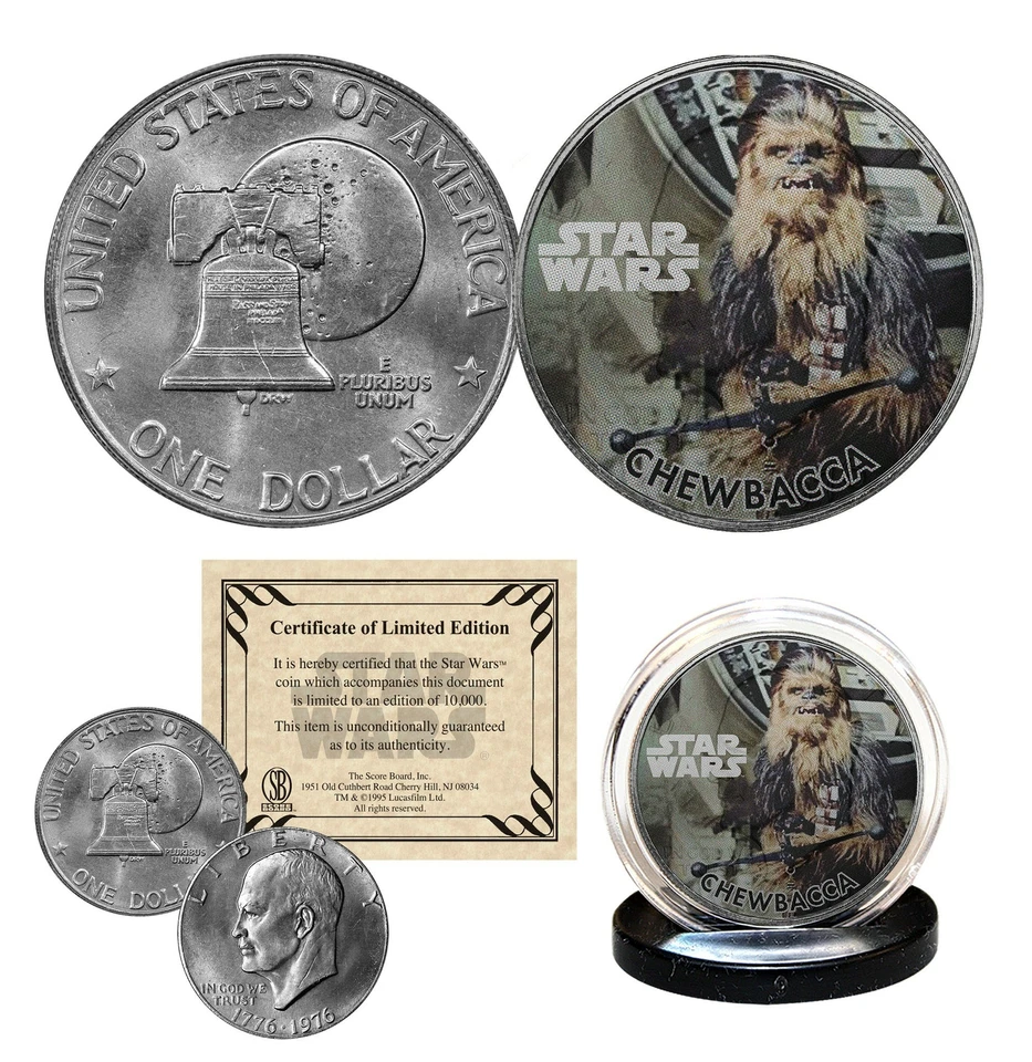 Chewbacca - Star Wars 1976 con licencia oficial Eisenhower IKE dólar EE. UU. Moneda Foto 1 de 1