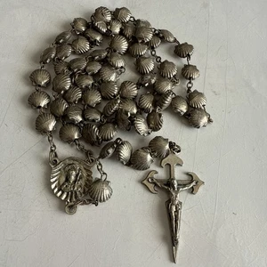 Vintage Rosary Catholic Silver Clam Shell Beads 28” - Picture 1 of 6