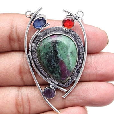 Ruby Zoisite Gemstone Mother's Day Handmade Jewelry Necklace 20 in - Image 1 of 4