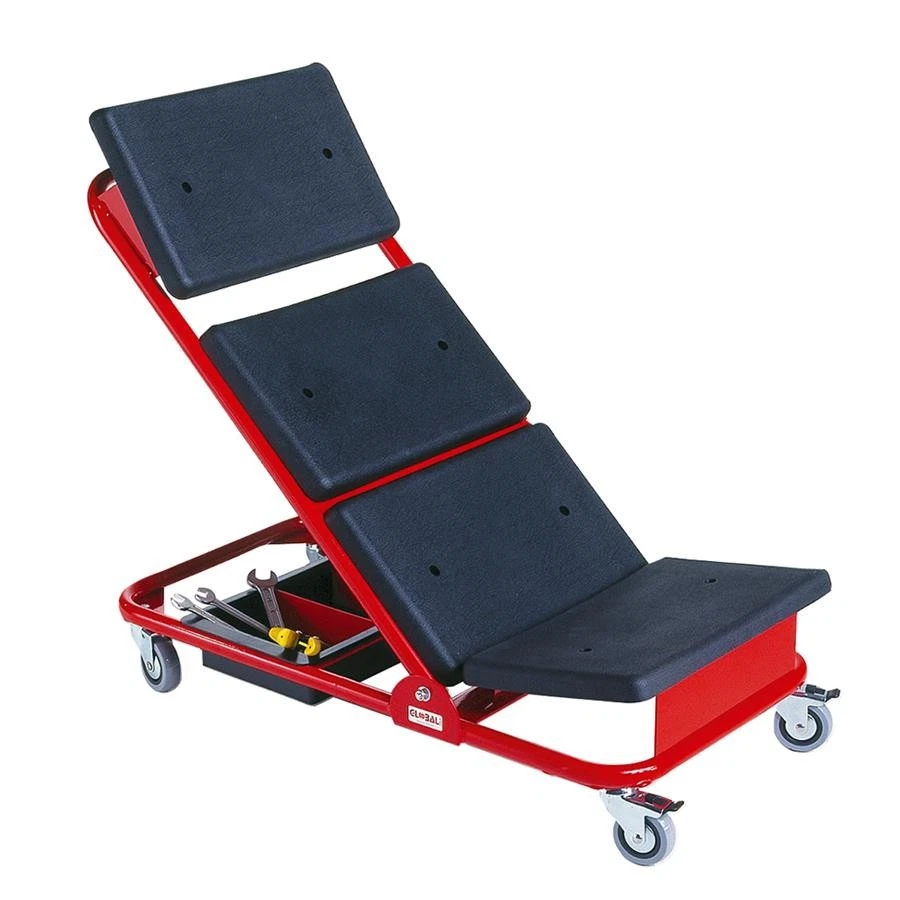 Rollliege mit Kleinteilkasten, höhenverstellbar, rot/schwarz - Bild 1 von 1