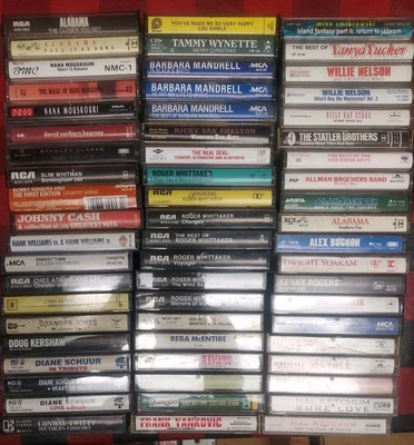 Lot of 60 Classic Pop Country 60s 70s 80s Vintage Cassette Tape Alabama Willie+  - Image 1 of 4