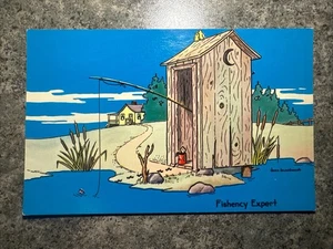 Mirro-Krome Chrome Vintage Funny Humorous Post Card Fishency Expert Bloodgood - Picture 1 of 8