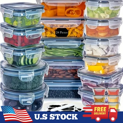 24pcs Food Storage Containers Set Kitchen Organizers Leakproof BPA Free - Image 1 of 4